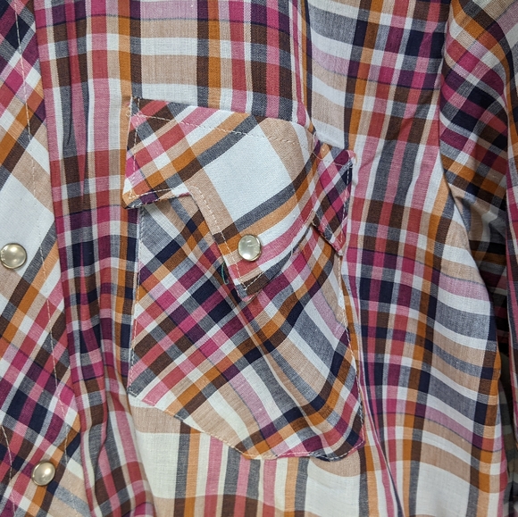 Plaid Wester Pearl Button Down, K- Mart, Vintage, Medium - Picture 4 of 16